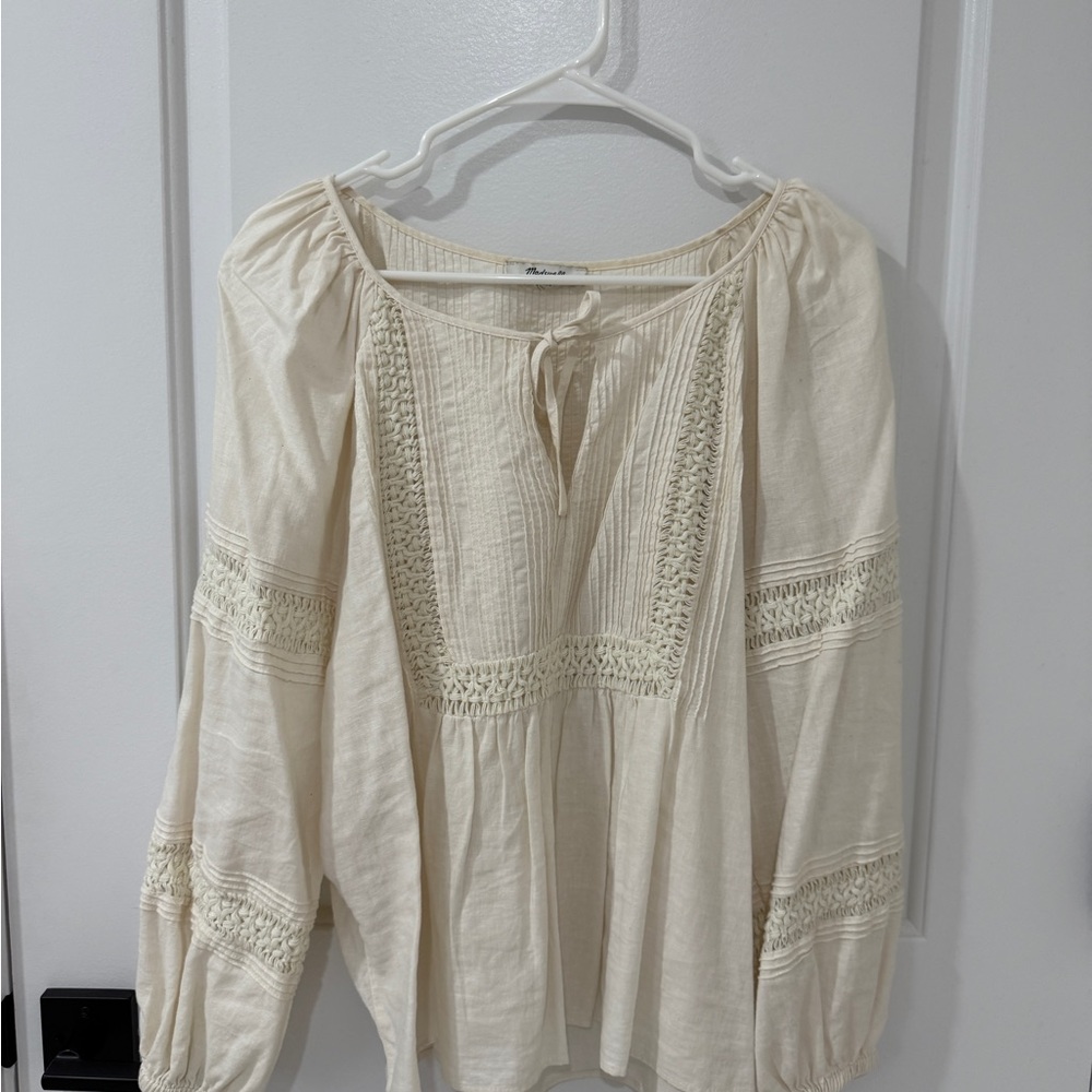 Madewell Cream Puff Sleeve Smocked Blouse